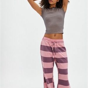 Free People You Wish Flare Pants - Striped Pink Wide-Leg Lounge Pants